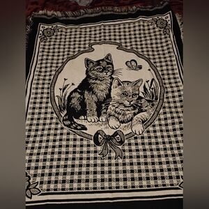 Retro Vintage Twin Cat Blanket With Fringe 55*47